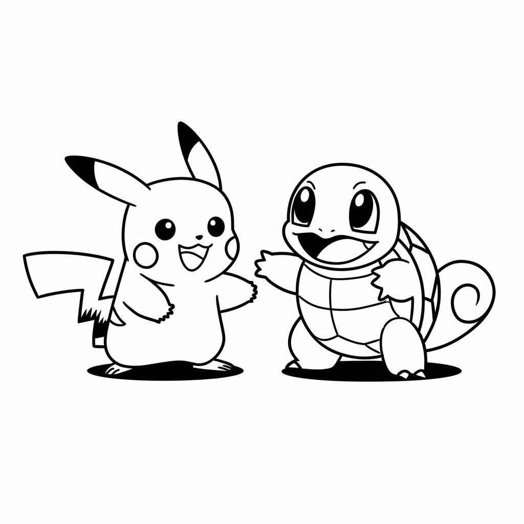 kleurplaten pokemon squirtle en pikachu