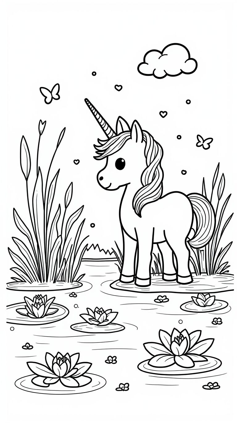 Unicorni da Colorare ruscello con ninfee