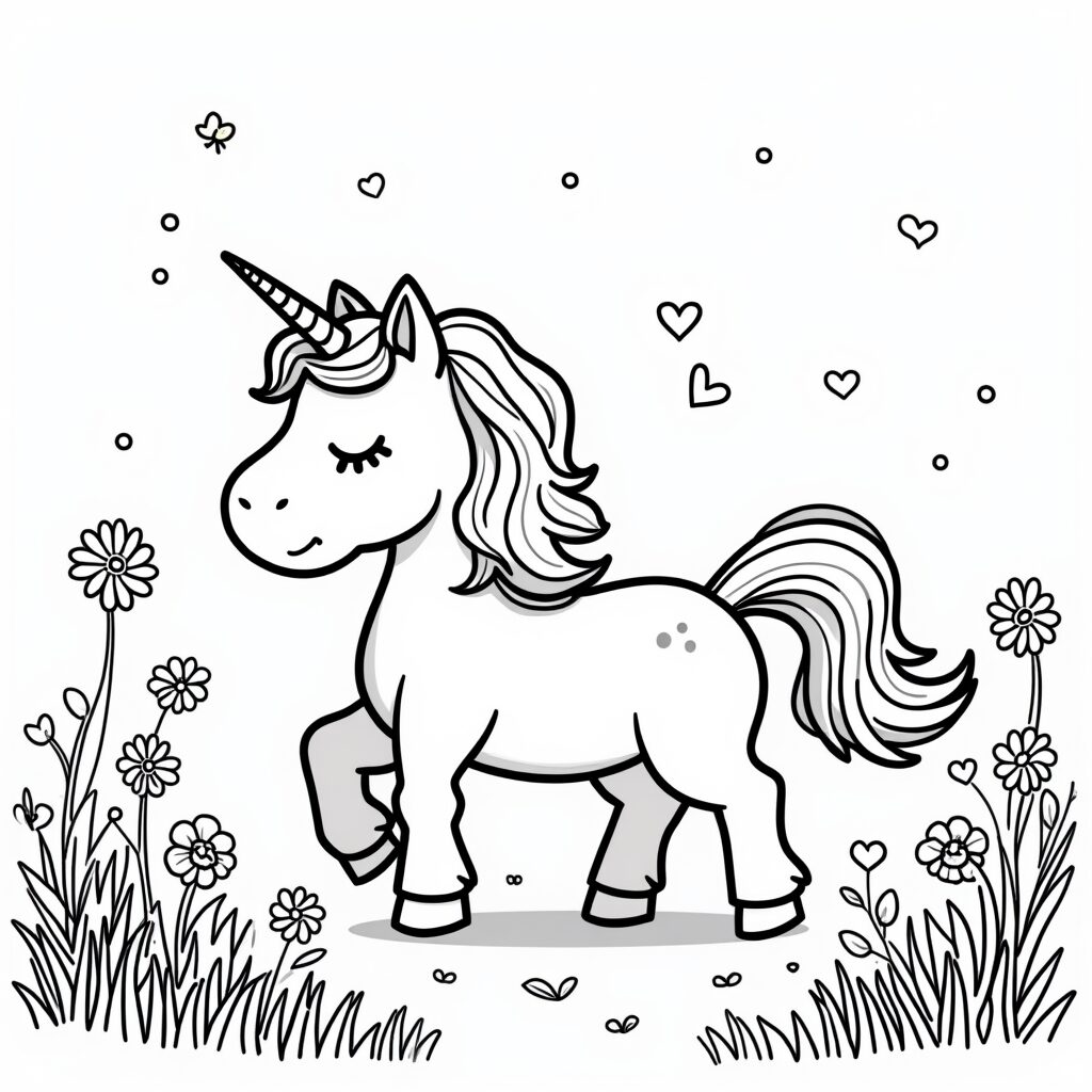 Unicorni da Colorare fiore semplice