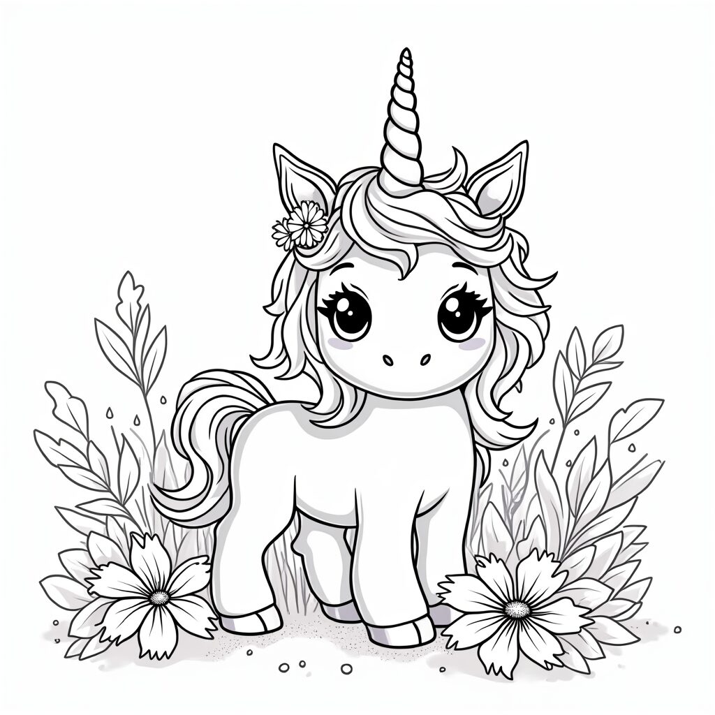 Unicorni da Colorare fiori nel prato