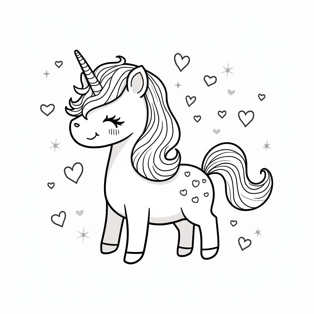 Unicorni da Colorare criniera con cuori