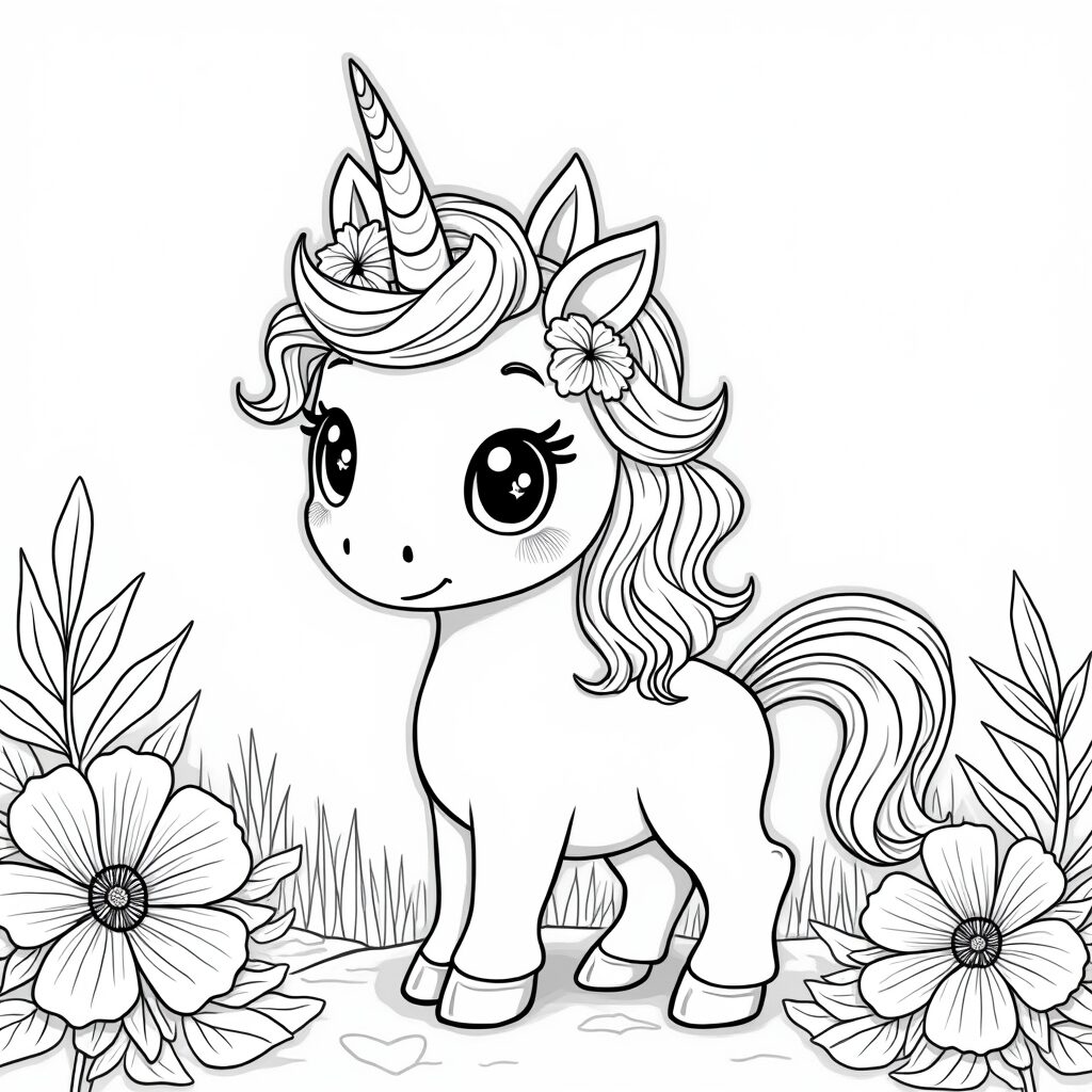 Unicorni da Colorare fiori nel prato