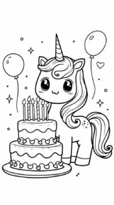 Licorne coloriage bougies d'anniversaire gâteau
