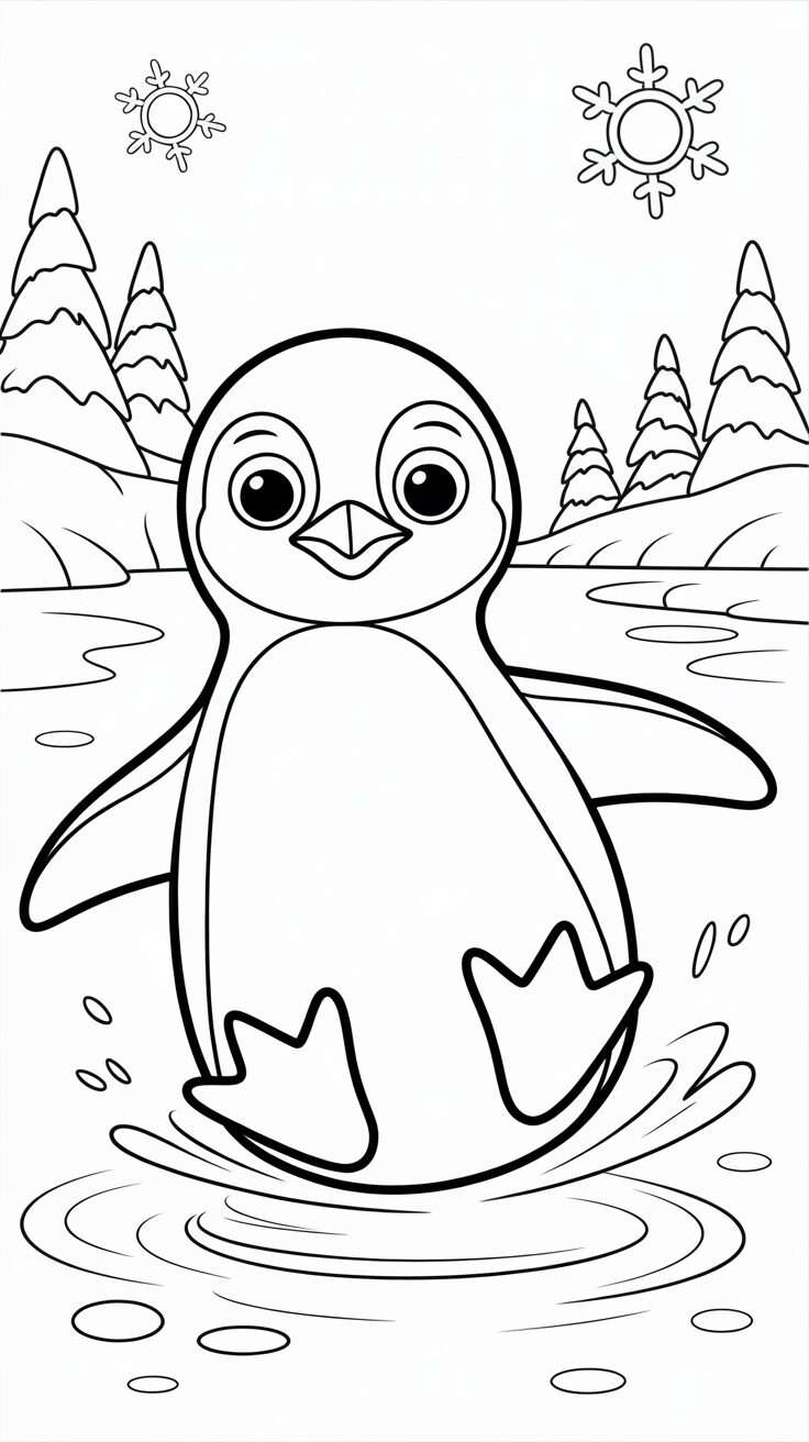 Pinguïn glijdt op ijs kleurplaat