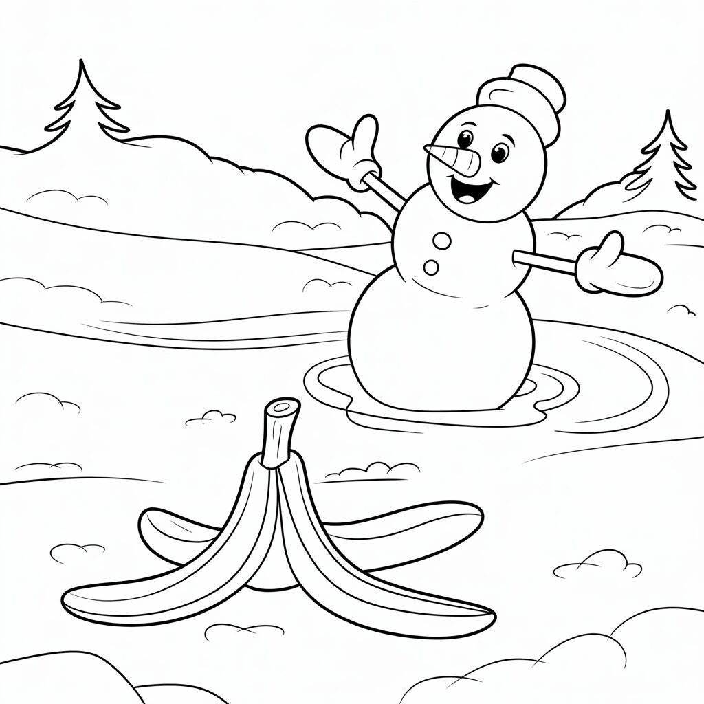 Sneeuwpop met bananenschil kleurplaat