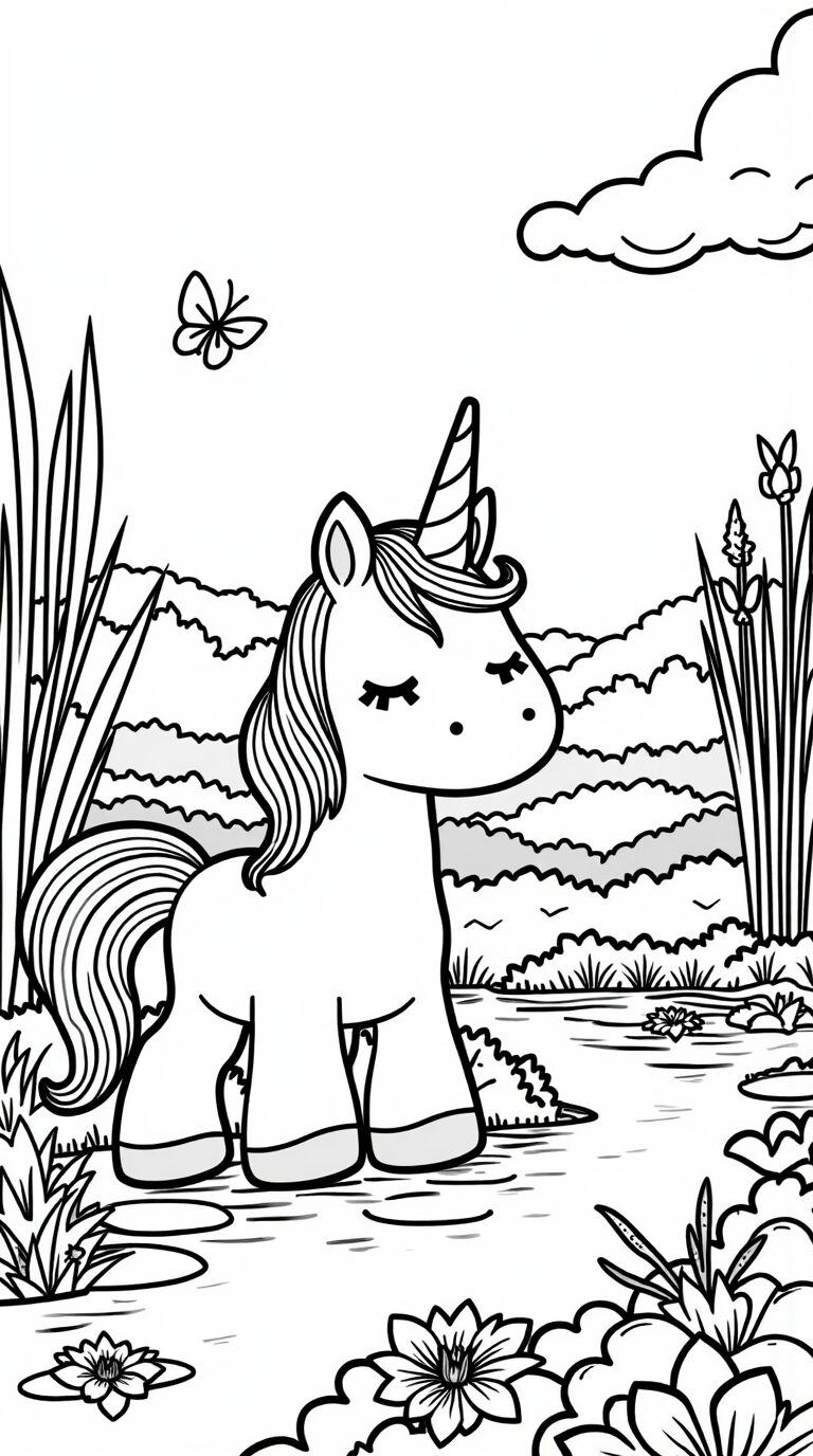 Unicorni da Colorare ruscello con ninfee