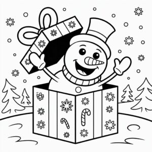 Pupazzo di neve a sorpresa da una scatola regalo da colorare