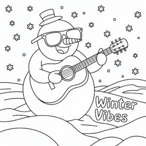 Pupazzo di neve cantante con chitarra da colorare