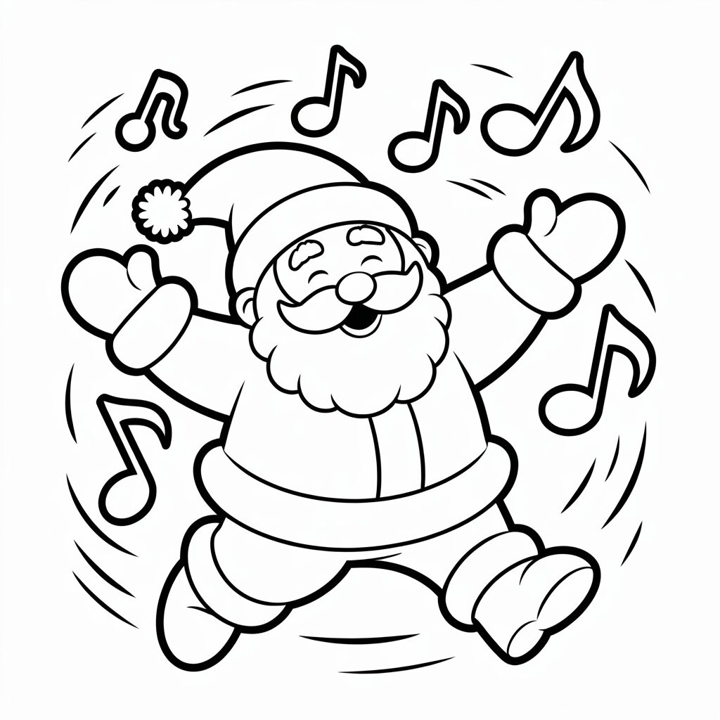 Tanzender Weihnachtsmann mit Musik Malvorlage