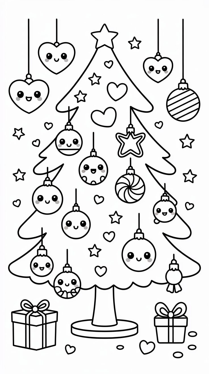 Süßer Weihnachtsbaum Malvorlage kostenlos