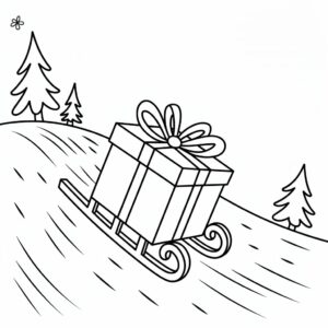 Weihnachtsgeschenk auf Schlitten Malvorlage kostenlos