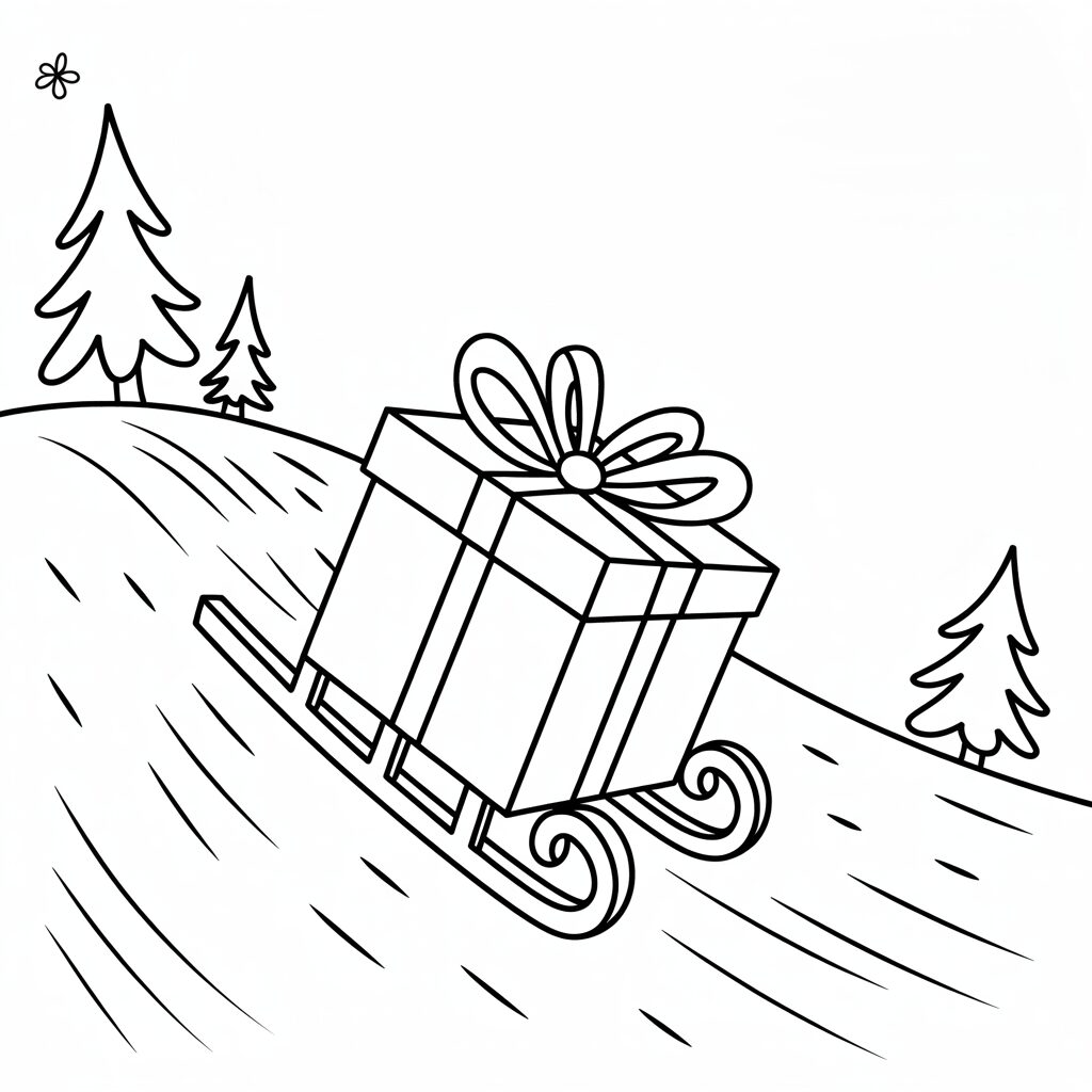 Weihnachtsgeschenk auf Schlitten Malvorlage kostenlos