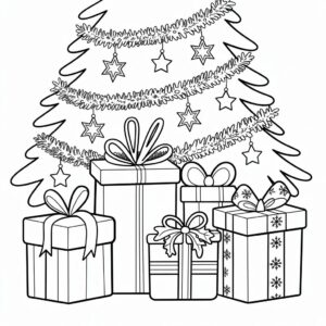 Weihnachtsgeschenke unter dem Weihnachtsbaum Malvorlage