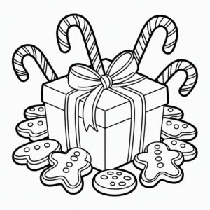 Weihnachtsgeschenke und Süßigkeiten Malvorlage für Kinder