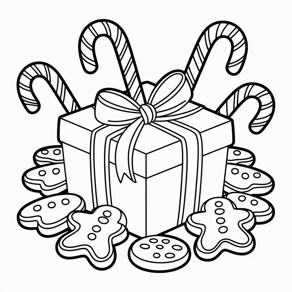 Weihnachtsgeschenke und Süßigkeiten Malvorlage für Kinder