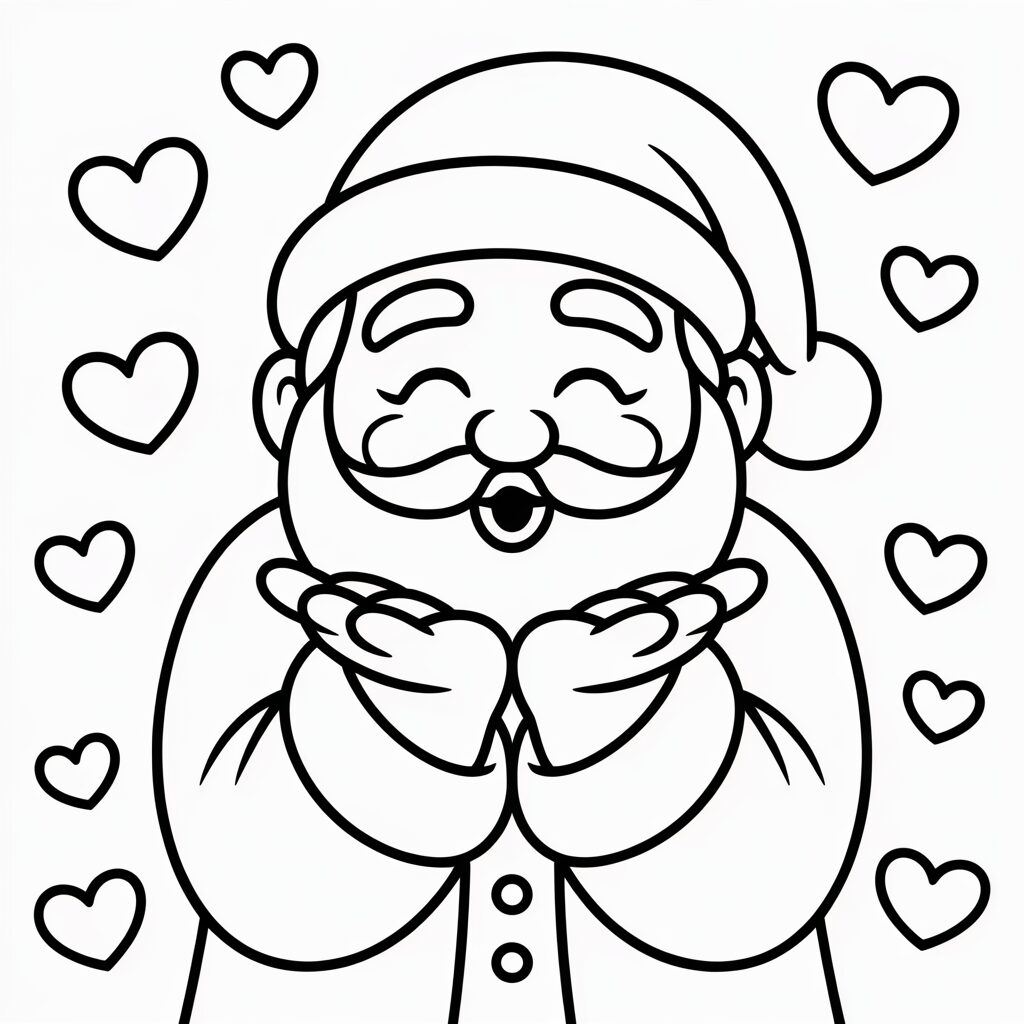 Weihnachtsmann mit Herzen Malvorlage kostenlos