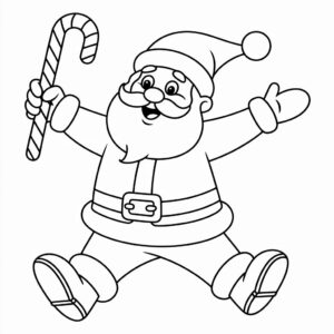 Weihnachtsmann mit Zuckerstange Malvorlage für Kinder