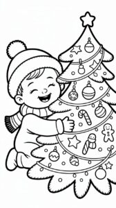 Kind mit Weihnachtsbaum Malvorlage süß