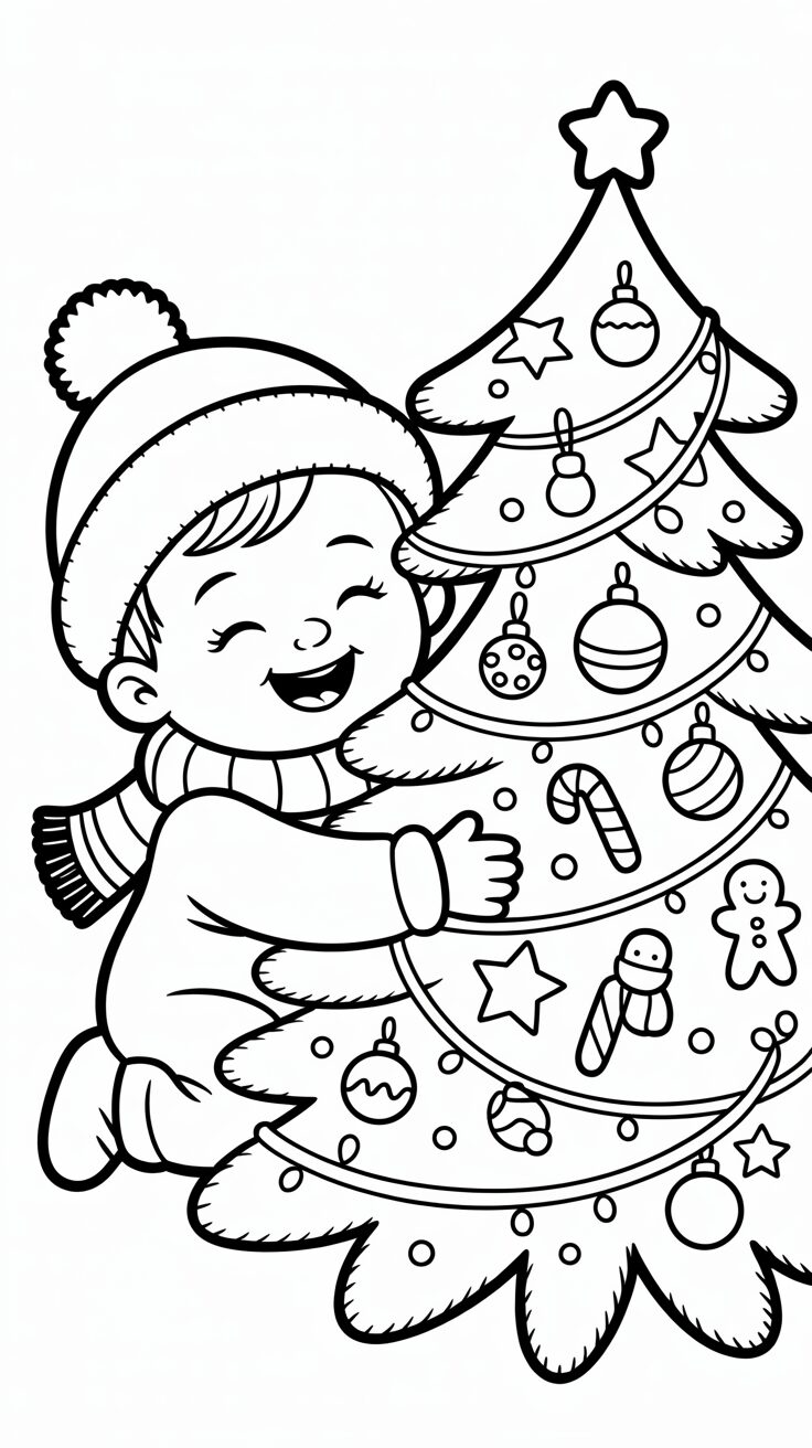 Kind mit Weihnachtsbaum Malvorlage süß
