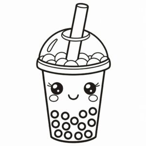 kleurplaat kawaii bubble tea