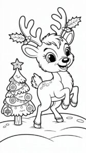 Rentier mit Weihnachtsbaum Malvorlage für Kinder
