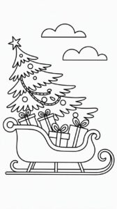 Einfaches Schlitten mit Weihnachtsbaum Malvorlage