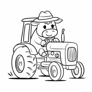 cow and tractor coloring page