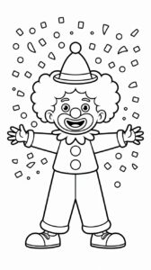 Clown met Confetti Kleurplaat