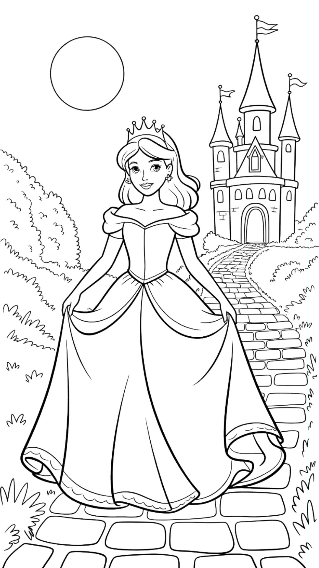 Coloriage Princesse au château la nuit PDF download