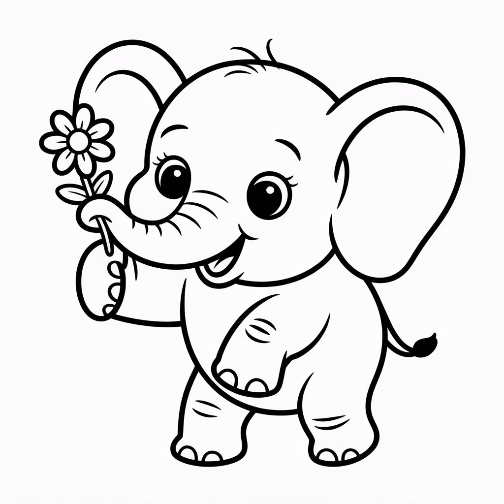 Der fröhliche Babyelefant als Ausmalbild-Set