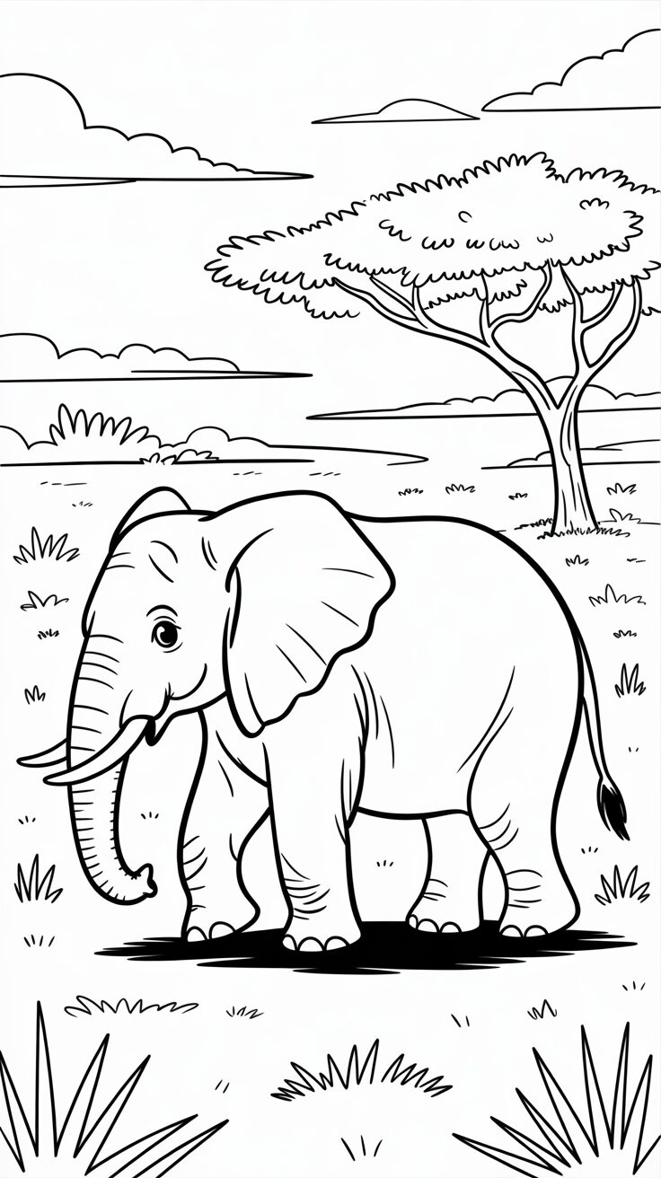 Der fröhliche Babyelefant als Ausmalbild-Set