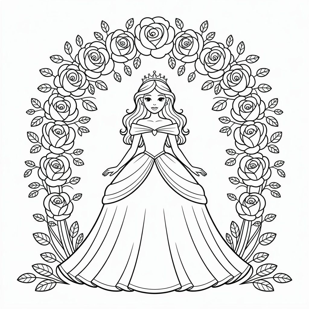 Dessin Princesse dans un jardin de fleurs PDF à télécharger