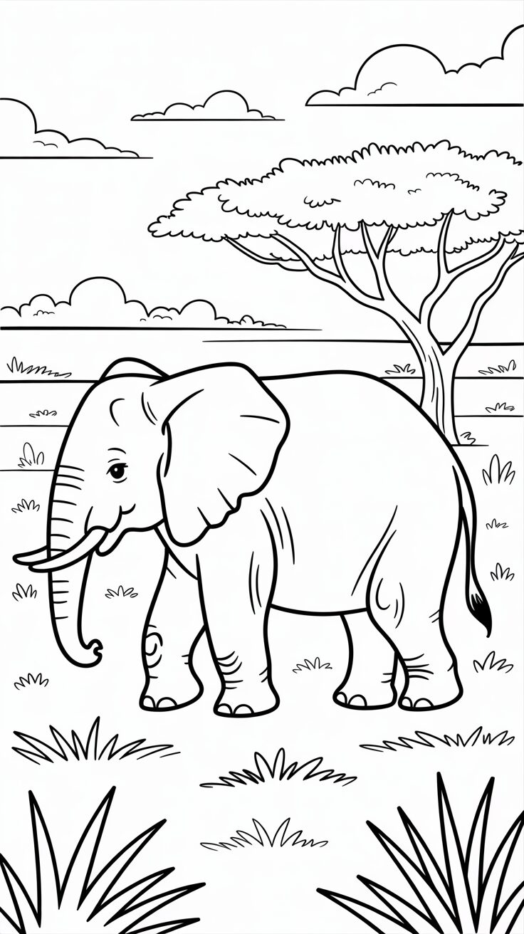 Downloadbare Malvorlagen Elefanten und Natur