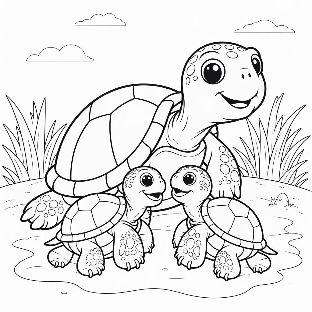 Einfaches Printbild Schildkrötenfamilie am Meer