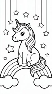Licornes au pays de l’arc-en-ciel – coloriage facile à télécharger