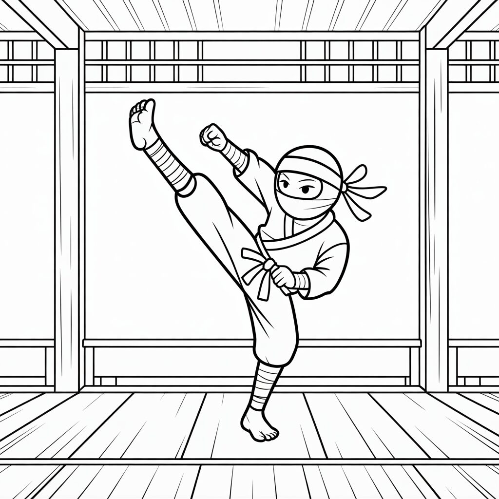 Gratis Ninja Training in de Dojo kleurplaat