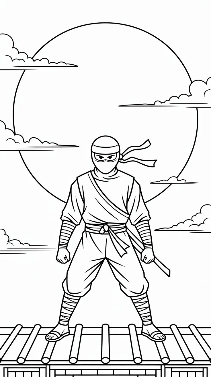 Gratis kleurplaat Stealth Ninja onder de maan
