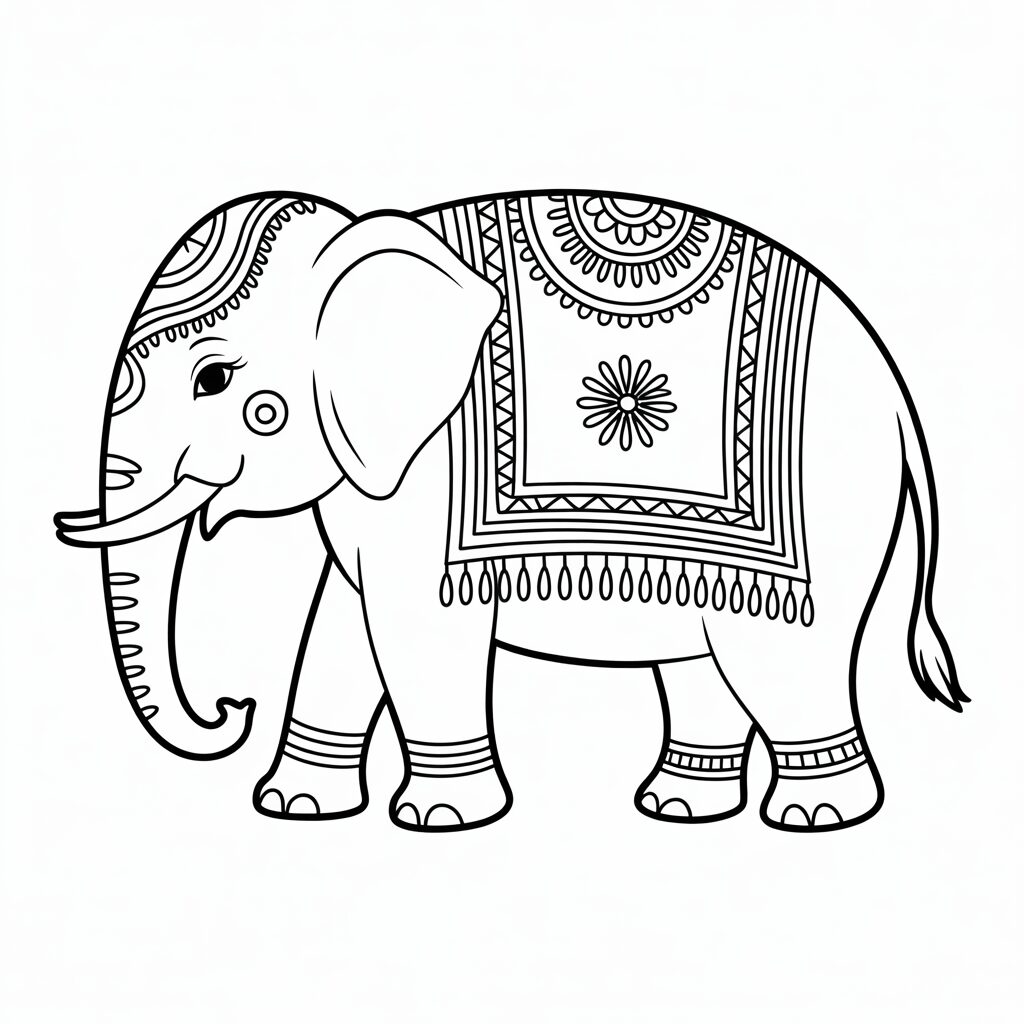 Indischer Fest-Elefant zum Ausdrucken – gratis Malvorlage