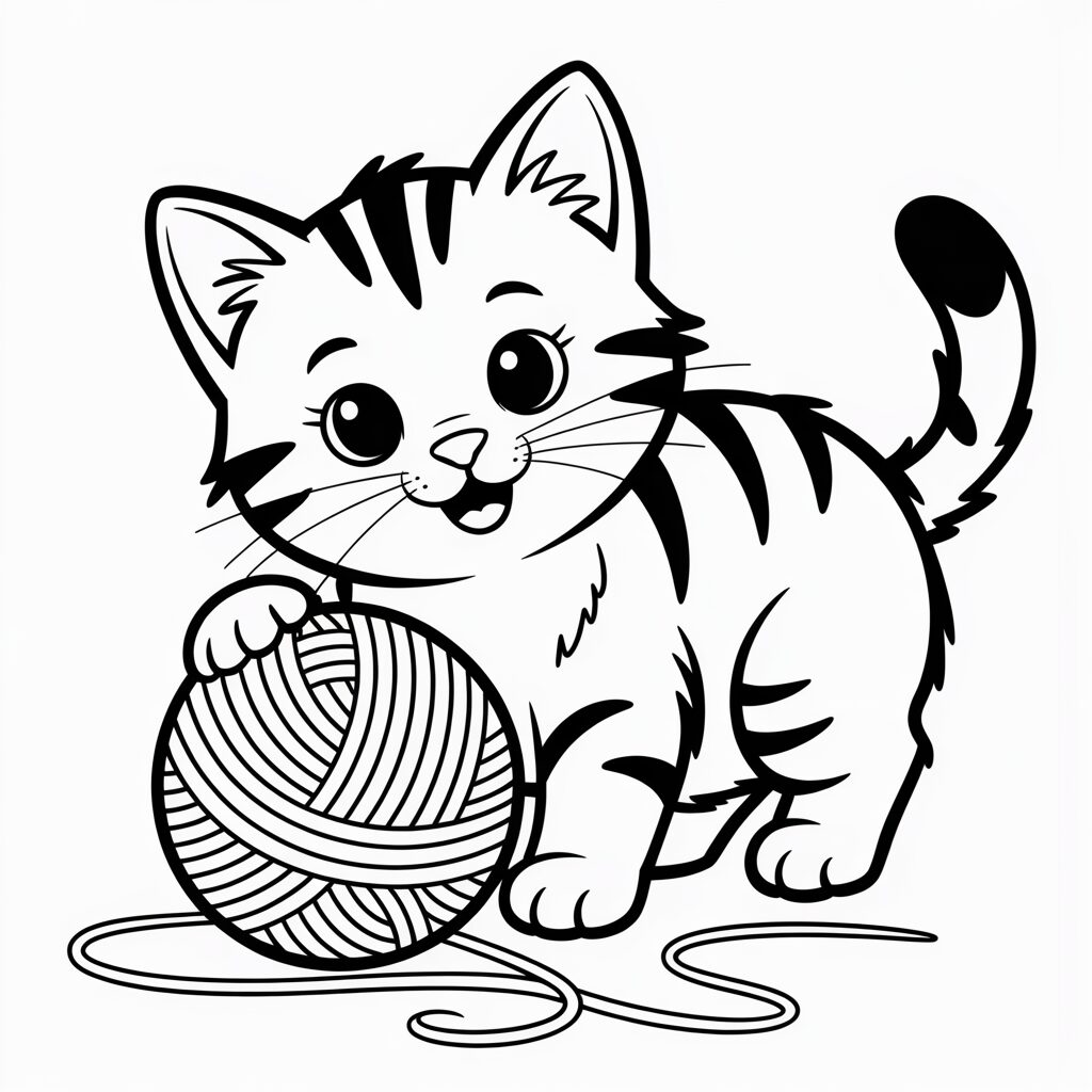 Kätzchen mit Wollknäuel Ausmalbilder gratis