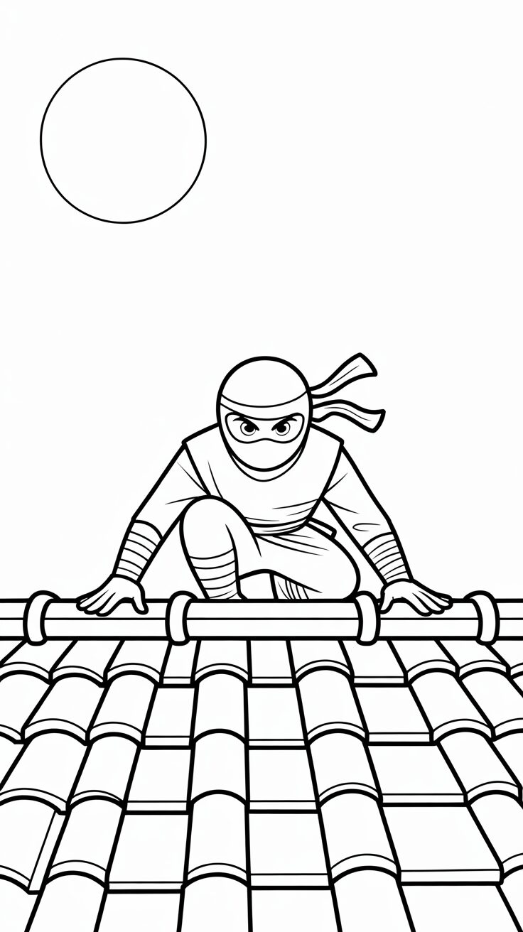 Kleurplaat om te printen – Stealth Ninja onder het maanlicht