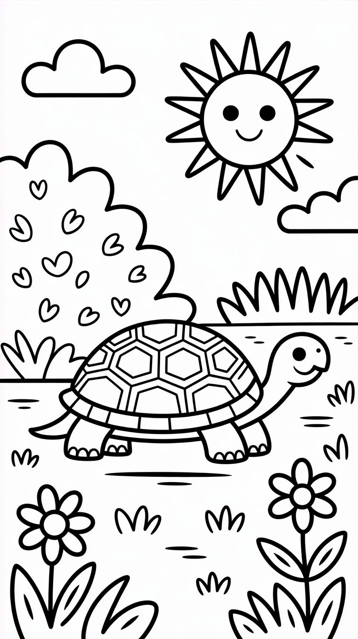 Lustige Schildkröten im Garten zum Ausdrucken