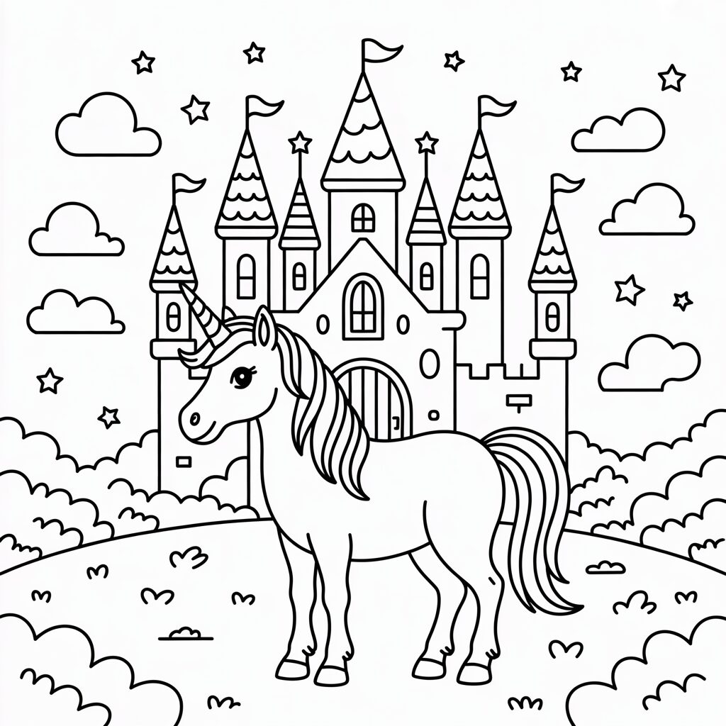 Scènes magiques de licornes en coloriages gratuits à imprimer