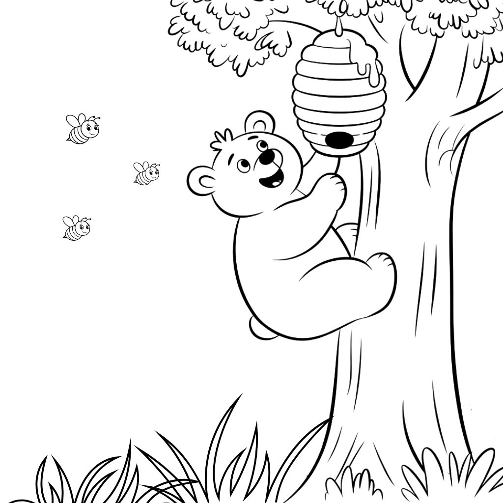 Page de coloriage ours et miel à imprimer