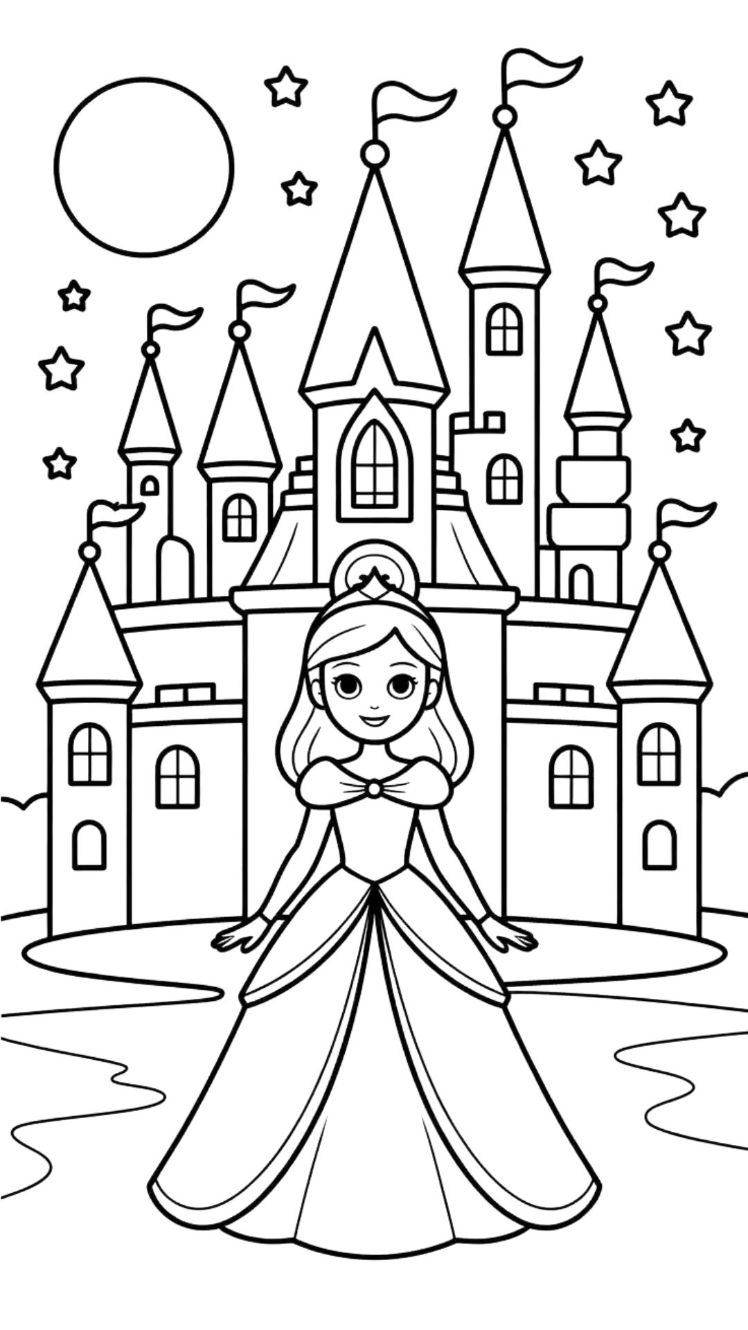 Princesse au château la nuit coloriage téléchargement PDF