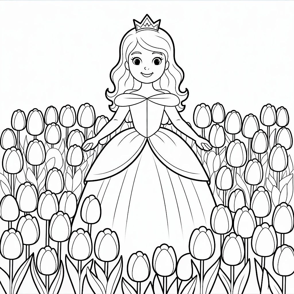 Princesse dans un jardin de fleurs coloriage free download