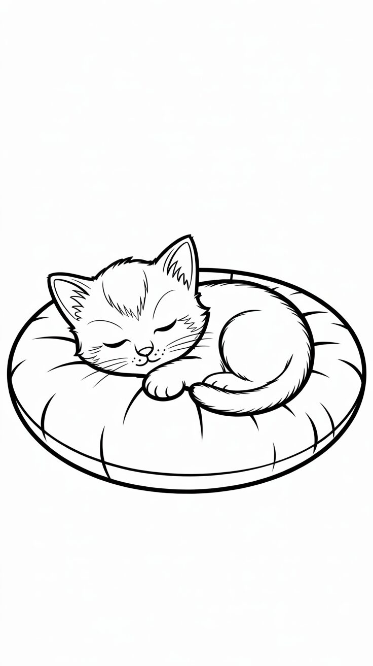 Schlafendes Kätzchen auf dem Kissen Bilder zum Drucken