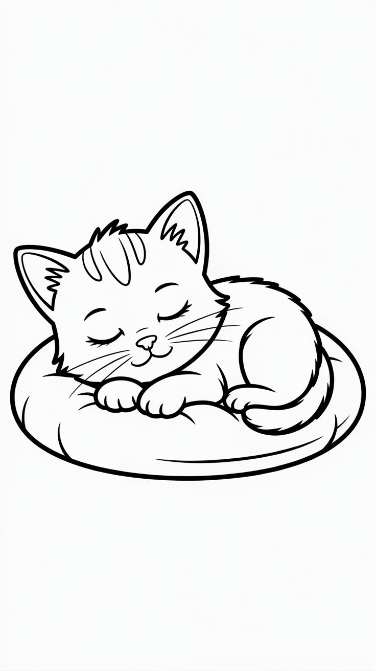 Schlafendes Kätzchen auf dem Kissen Malbilder gratis Download