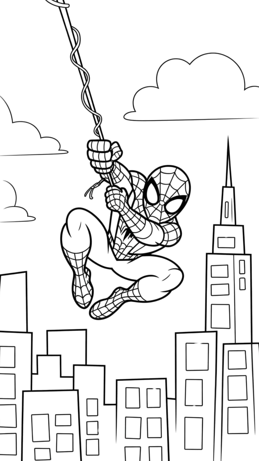 Spiderman swinging on a web