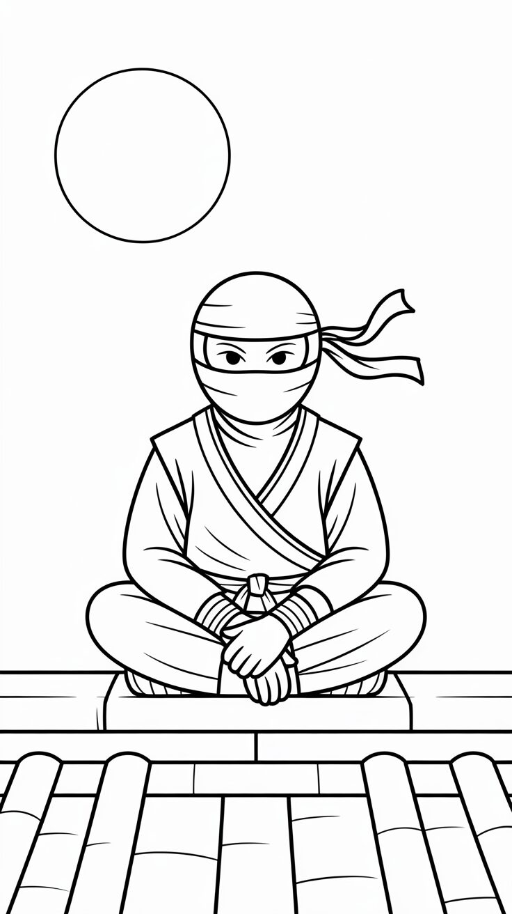 Stealth Ninja onder maanlicht printbare kleurplaat