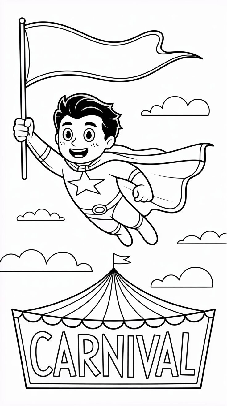 Superheld boven Carnavalstent